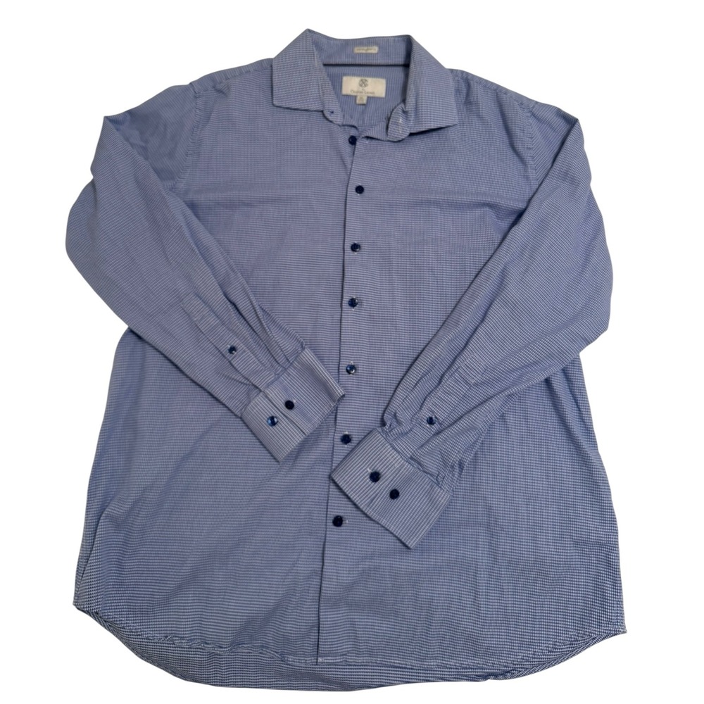 Christian Lacroix Mens XL 17.5 Blue Geometric Button Down Contemporary Fit Shirt